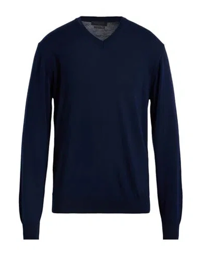 Daniele Fiesoli Man Sweater Navy Size L Merino Wool In Blue
