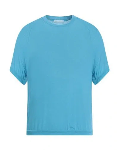 Daniele Fiesoli Man T-shirt Azure Size L Viscose, Nylon, Cashmere, Elastane In Blue
