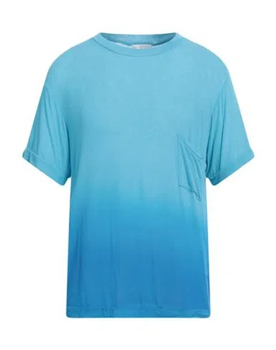 Daniele Fiesoli Man T-shirt Azure Size L Viscose, Nylon, Cashmere, Elastane In Blue