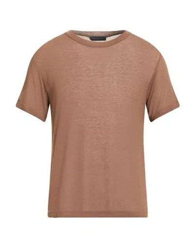 Daniele Fiesoli Man T-shirt Brown Size L Viscose, Nylon, Cashmere, Elastane