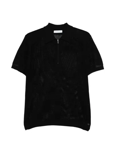 Daniele Fiesoli Perforated-knit Zip-fastening Polo Shirt In Black