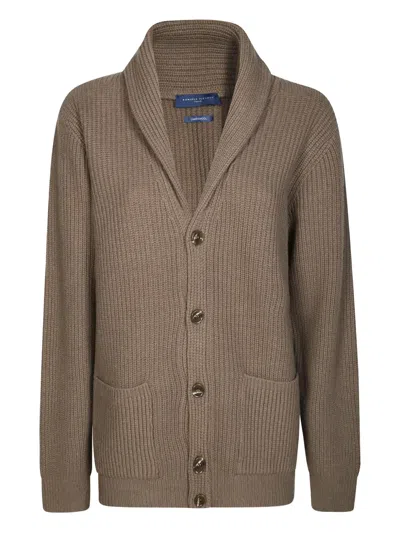 Daniele Fiesoli Textured Knit Cardigan With Shawl Collar And Button-down Front In Brown