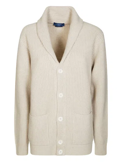 Daniele Fiesoli Chunky Ribbed Knit Cardigan With Shawl Collar And Button-down Front In Neutral