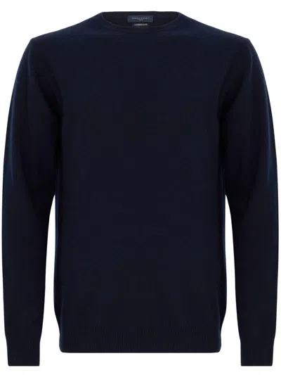 DANIELE FIESOLI DANIELE FIESOLI BLUE NAVY MERINO WOOL AND CASHMERE CREWNECK SWEATER