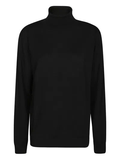 Daniele Fiesoli Fine-knit Black Turtleneck Sweater With Ribbed Detailing