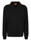 Daniele Fiesoli Long-sleeve Knit Polo Sweater With Classic Collar And Ribbed Cuffs In Black