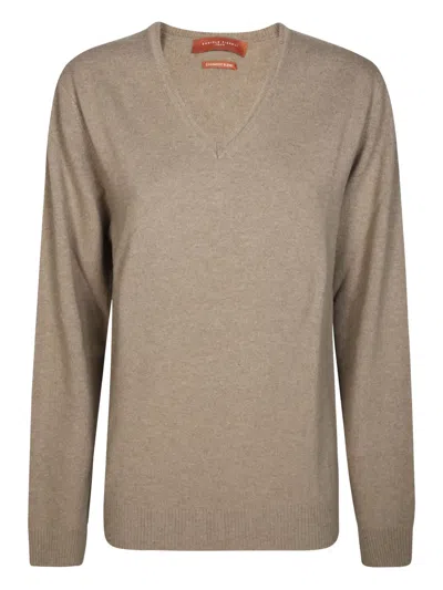 Daniele Fiesoli Fine Knit V-neck Sweater With Ribbed Details In Brown