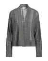 Daniele Fiesoli Woman Cardigan Lead Size M Linen, Polyamide In Grey