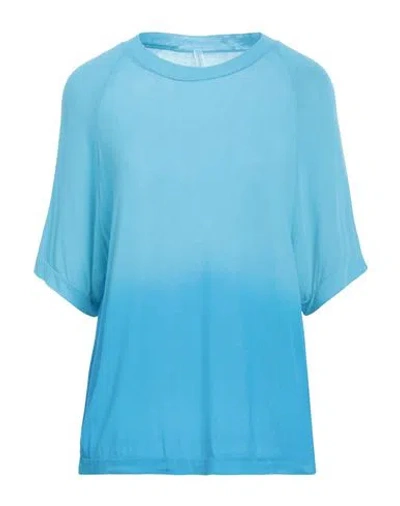 Daniele Fiesoli Woman T-shirt Azure Size L Viscose, Nylon, Cashmere, Elastane In Blue