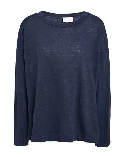 Daniele Fiesoli Woman T-shirt Navy Size M Linen, Elastane In Navy Blue
