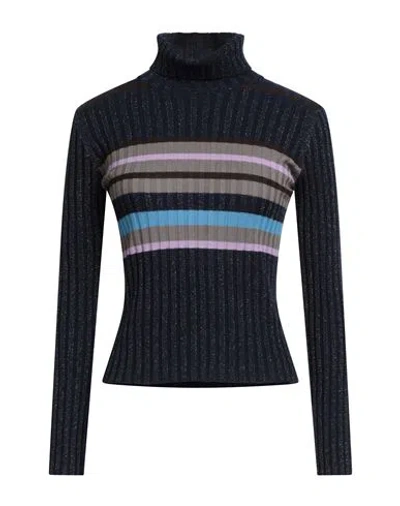 Daniele Fiesoli Woman Turtleneck Midnight Blue Size Xs Merino Wool, Cotton, Metallic Fiber