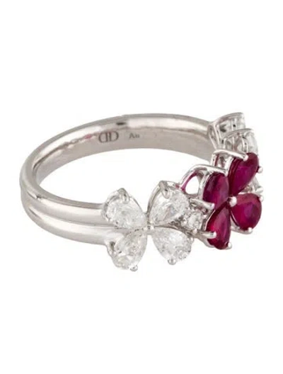 Pre-owned Daniella Design 18k 1.07ctw Diamond & Ruby Floral Band In Multi