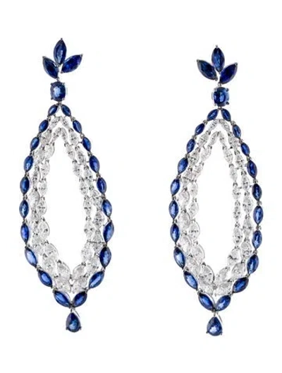Pre-owned Daniella Design 18k 12.81ctw Sapphire & Diamond Drop Earrings In Multi