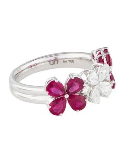 Pre-owned Daniella Design 18k 2.24ctw Ruby & Diamond Floral Band In Multi