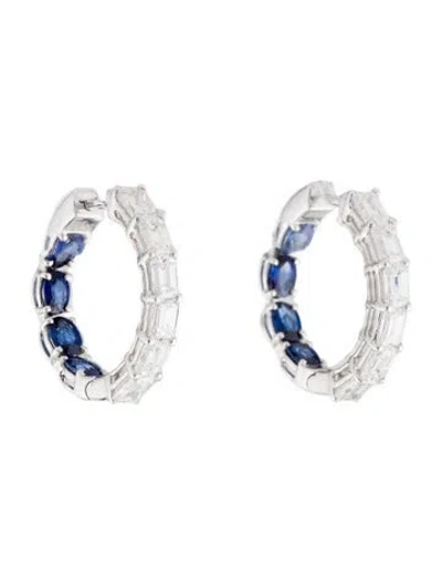 Pre-owned Daniella Design 18k 2.56ctw Diamond & Sapphire Inside-out Hoop Earrings In Multi