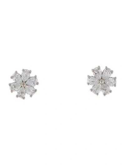 Pre-owned Daniella Design 18k Diamond Flower Stud Earrings In Multi
