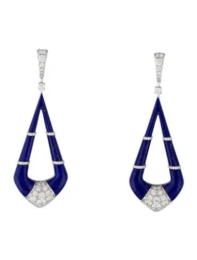 Pre-owned Daniella Design 18k Lapis Lazuli & Diamond Drop Earrings In Multi