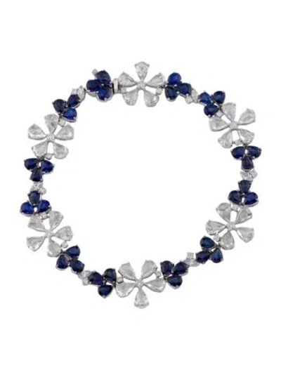 Pre-owned Daniella Design 18k Sapphire & Diamond Flower Bracelet, 7" In Multi
