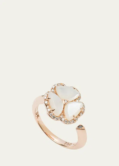 Daniella Kronfle 18k Rose Gold Flower Ring With Mother Of Pearl And Diamonds In Brown