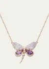DANIELLA KRONFLE AMETHYST AND QUARTZ DRAGONFLY NECKLACE WITH DIAMONDS