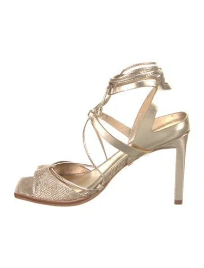 Pre-owned Daniella Shevel Leather Glitter Accents Sandals