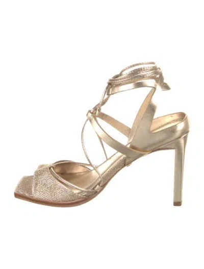 Pre-owned Daniella Shevel Leather Glitter Accents Sandals