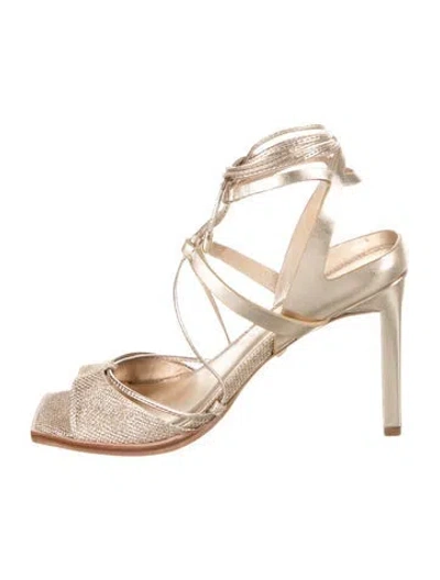 Pre-owned Daniella Shevel Leather Glitter Accents Sandals