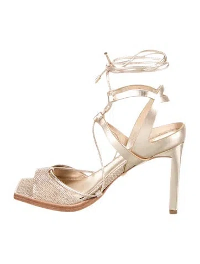 Pre-owned Daniella Shevel Leather Glitter Accents Sandals