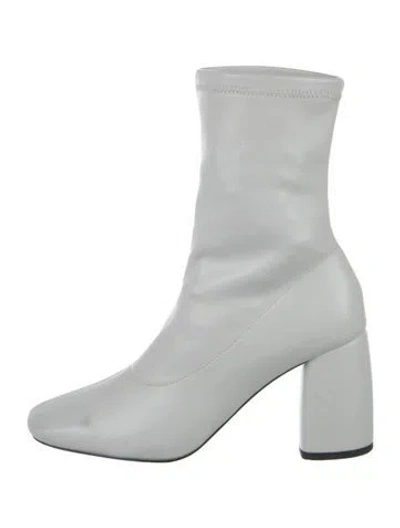 Pre-owned Daniella Shevel Leather Sock Boots In White