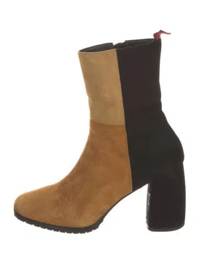 Pre-owned Daniella Shevel Suede Colorblock Pattern Boots In Brown