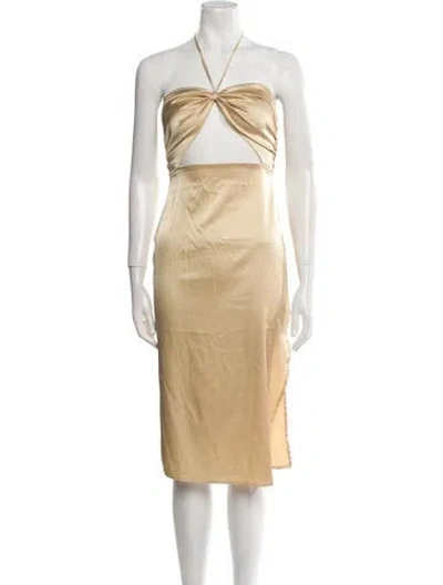 Pre-owned Danielle Bernstein Halterneck Mini Dress In Neutral
