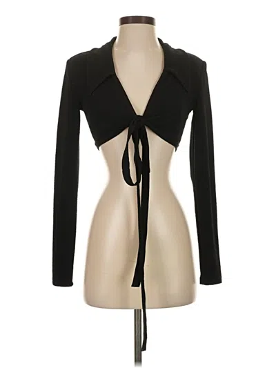 Pre-owned Danielle Bernstein Long Sleeve Top Black Plunge Neckline Tops