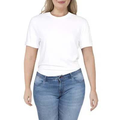 Danielle Bernstein Plus Womens Mixed Media Cuffed Sleeves Bodysuit In White