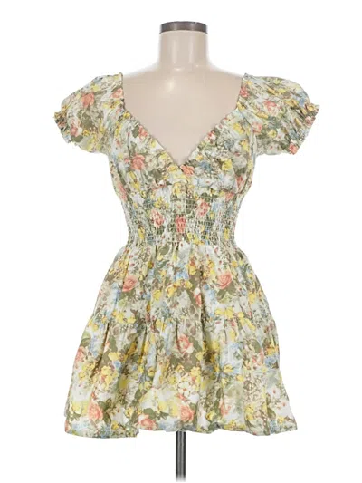 Pre-owned Danielle Bernstein Short Sleeve Top Yellow Sweetheart Neckline Tops
