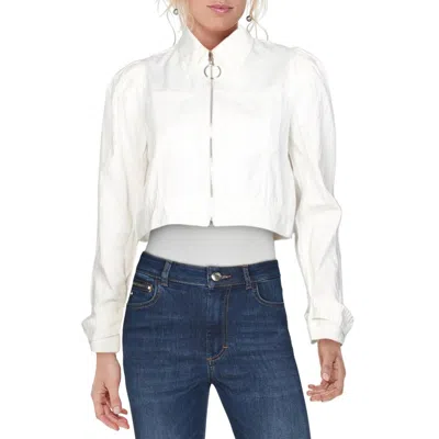 Danielle Bernstein Womens Cold Weather Crop Shirt Jacket In White