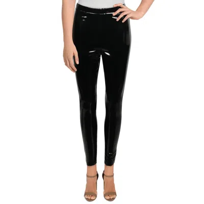 Danielle Bernstein Womens Faux Leather Solid Leggings In Black