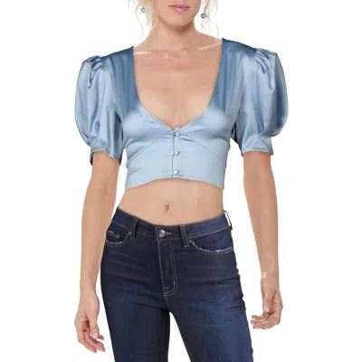 Danielle Bernstein Womens Satin Puff Sleeves Crop Top In Blue