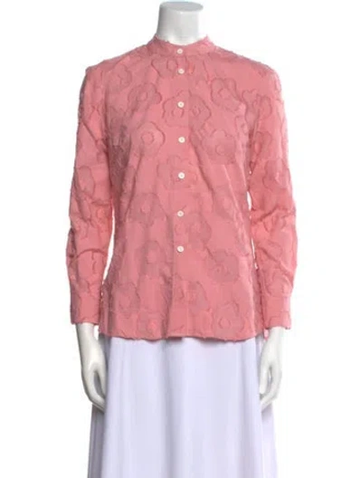 Pre-owned Danielle Fichera Floral Print Mock Neck Button-up Top In Pink