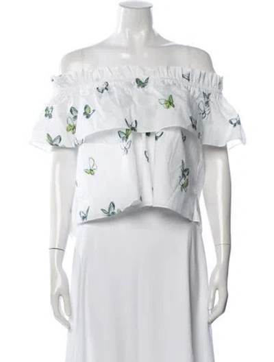 Pre-owned Danielle Fichera Floral Print Off-the-shoulder Crop Top W/ Tags In Multi