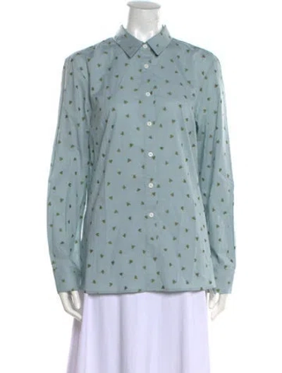 Pre-owned Danielle Fichera Printed Long Sleeve Button-up Top In Blue