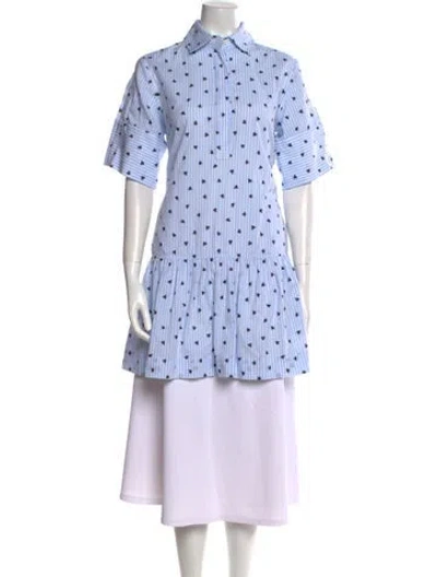 Pre-owned Danielle Fichera Striped Short Sleeve Button-up Top In Blue