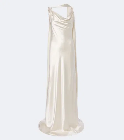 Danielle Frankel Bridal Aiden Scarf-detail Silk Satin Gown In White