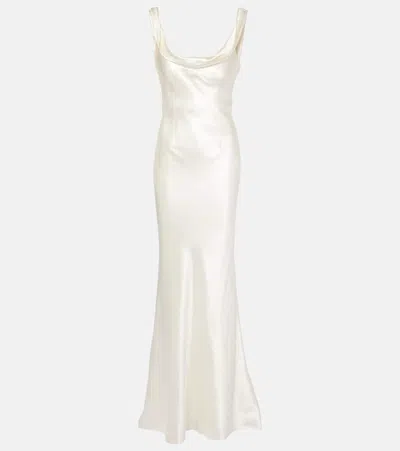 Danielle Frankel Bridal Chiara Draped Silk And Wool Gown In White