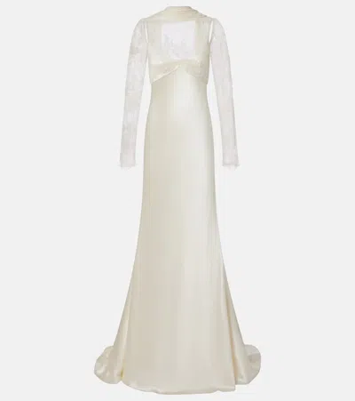 Danielle Frankel Bridal Esme Lace-trimmed Silk And Wool Gown In Neutral