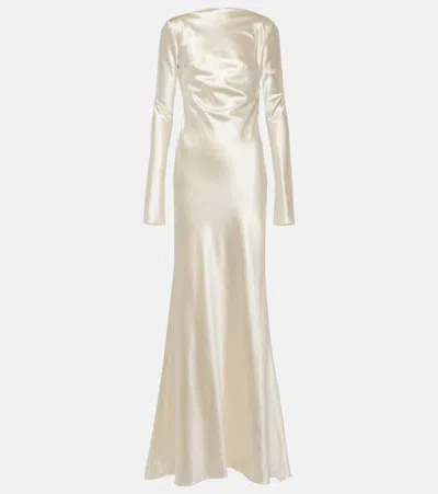 Danielle Frankel Bridal Simone Wool And Silk Satin Gown In Pearl