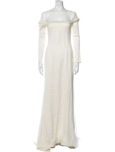 Pre-owned Danielle Frankel Off-the-shoulder Long Dress In Neutral