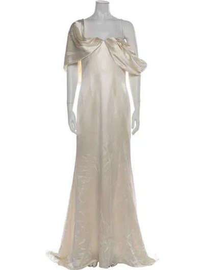 Pre-owned Danielle Frankel Off-the-shoulder Long Dress In Neutral