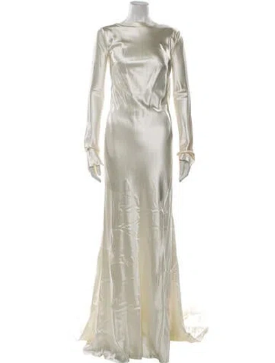 Pre-owned Danielle Frankel Silk Long Dress In Neutrals
