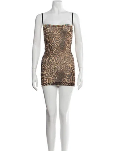 Pre-owned Danielle Guizio Animal Print Mini Dress In Brown