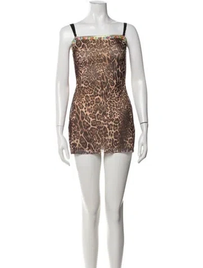 Pre-owned Danielle Guizio Animal Print Mini Dress In Brown